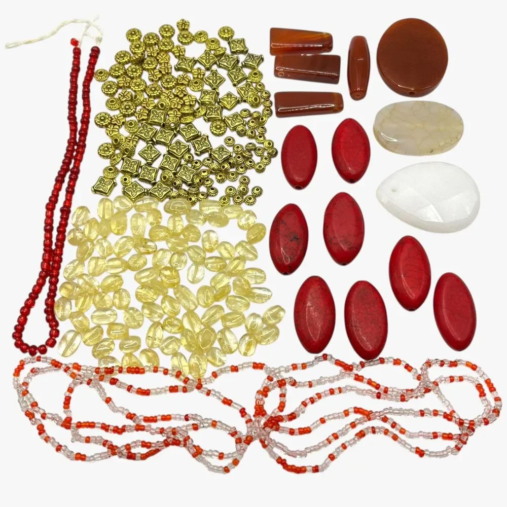Mixed Lot Beads Pendant Gemstone Metal Glass Jewelry DIY Red Brown Stone Artisan
